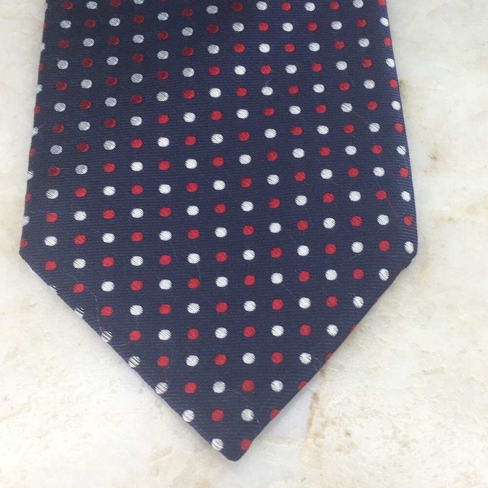 LAND'S END NAVY WHITE RED PIN-DOT ALL SILK NECKTIE